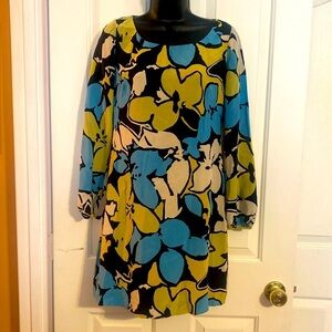 “BETH BOWLEY” Abstract Floral Silk Shift Dress